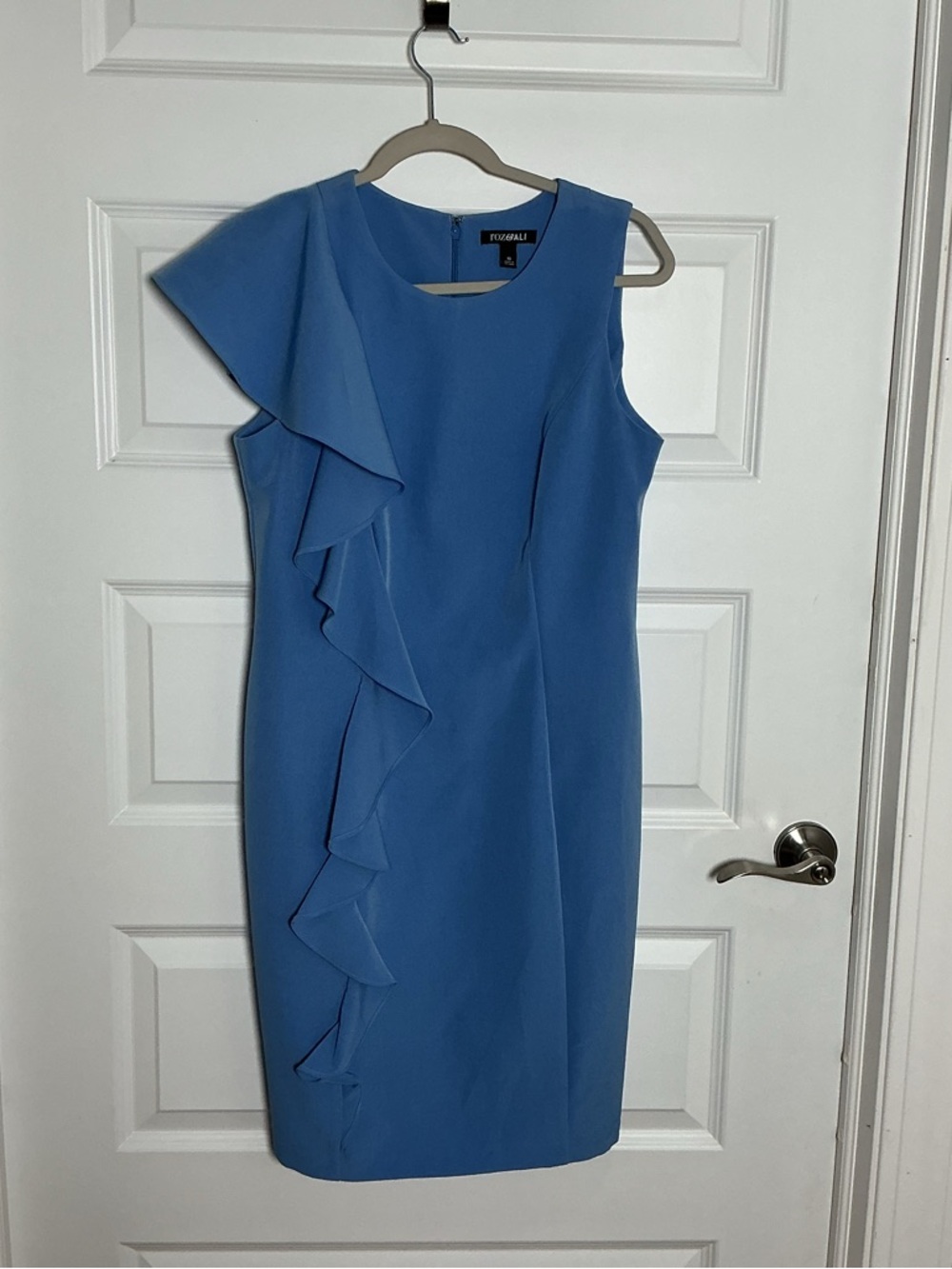 Roz & Ali One-Shoulder Ruffle Dress in Cornflower Blue Size 10